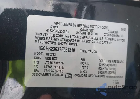 2007 Chevrolet Silverado 2500Hd Ltz z USA, uszkodzony, nr VIN 1GCHK236X7F521310